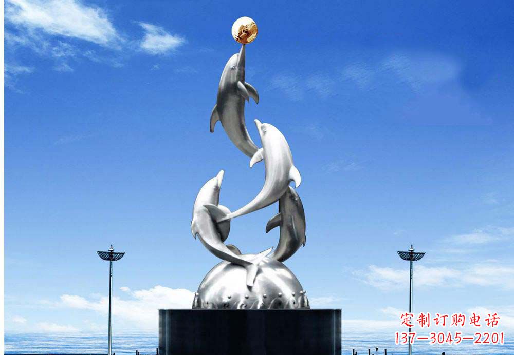泰州中领雕塑海豚顶球雕塑