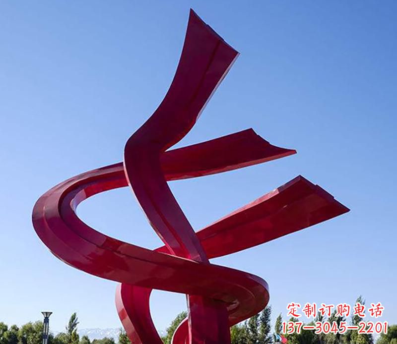 泰州广场不锈钢红飘带景观雕塑