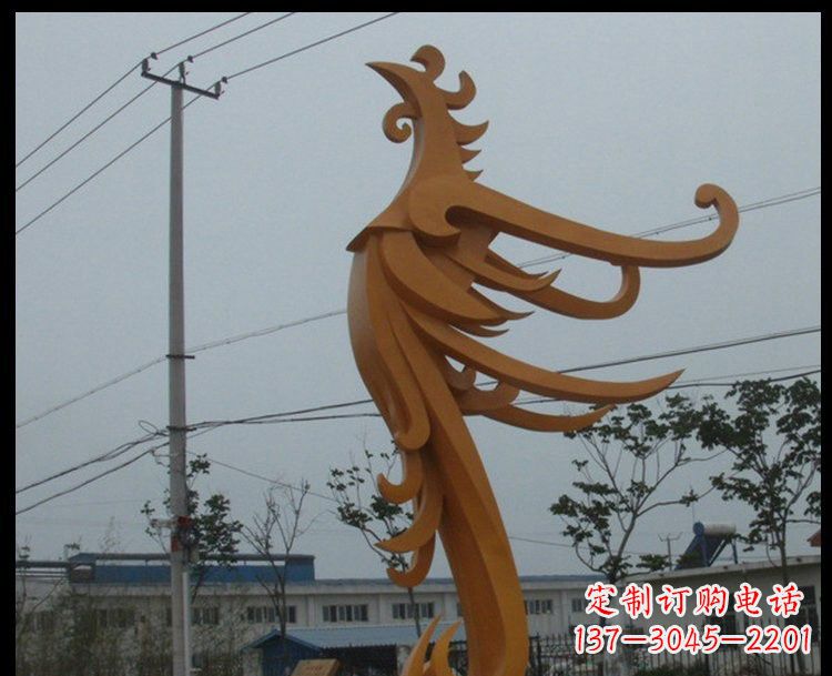 泰州广场不锈钢金色凤凰雕塑