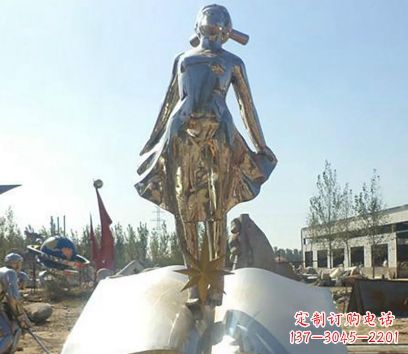 泰州广场不锈钢镜面美女人物雕塑
