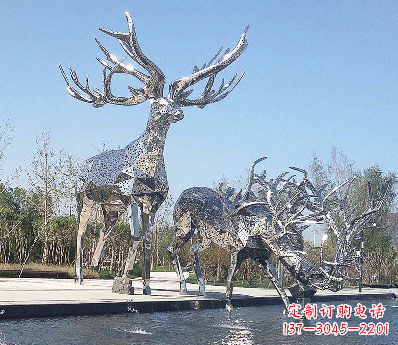 泰州优雅而古典的不锈钢梅花鹿摆件雕塑