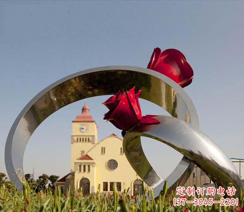 泰州中领雕塑:风格独特的不锈钢玫瑰戒指雕塑