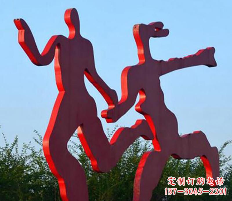 泰州中领雕塑-多彩情侣跑步雕塑