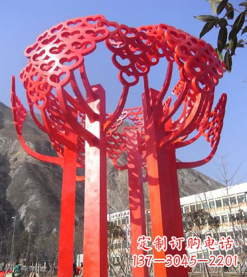 泰州不锈钢心形树叶大树雕塑,展示爱与生命