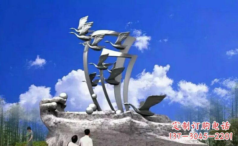 泰州中领雕塑:大雁不锈钢雕塑,质感优雅