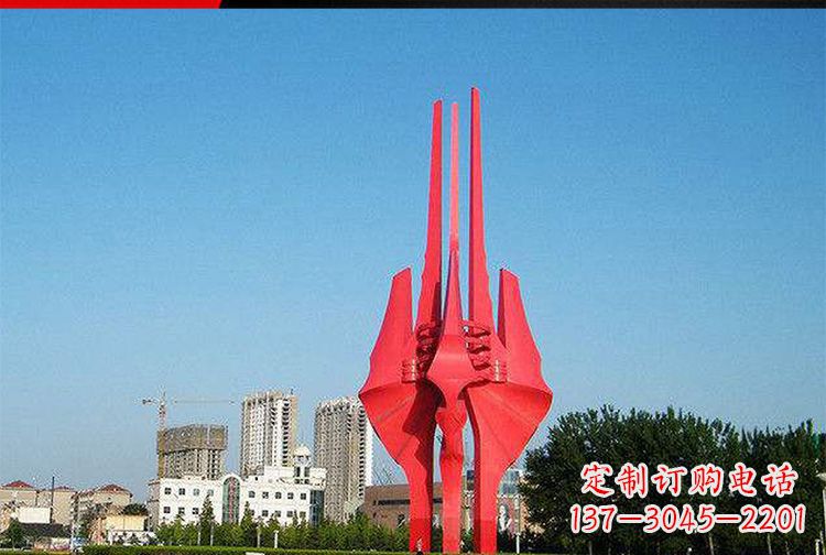 泰州中领雕塑红色不锈钢树叶雕塑