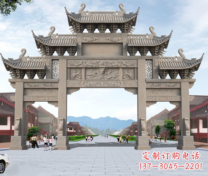 泰州以大理石石雕装饰的精美牌楼雕塑