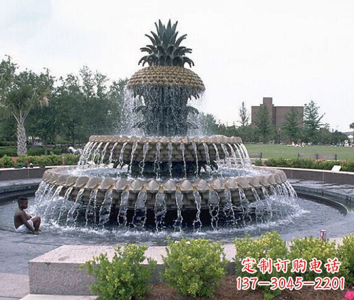 泰州广场景观大型菠萝喷泉石雕