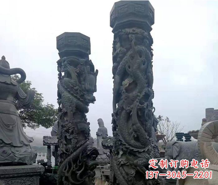 泰州广场景观仿古盘龙柱石雕 (2)
