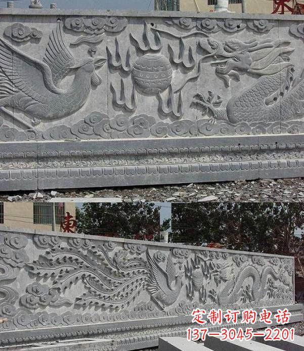 泰州广场石浮雕龙凤戏珠影壁石雕