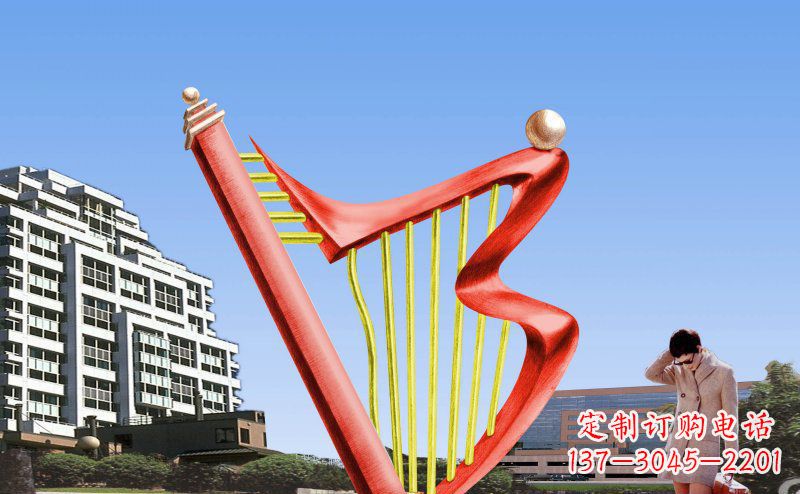 泰州中领雕塑精制不锈钢竖琴雕塑