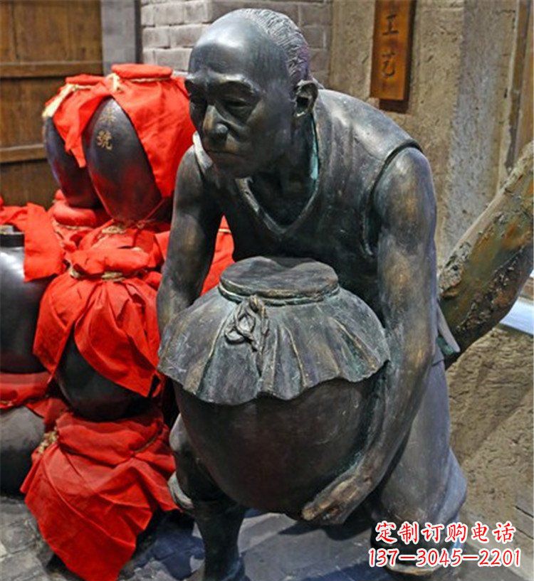泰州铜质老人抱酒图案雕塑