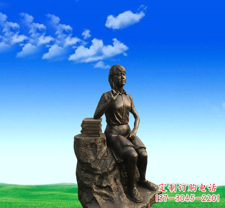 泰州广场铜雕美女休息人物雕塑 (2)