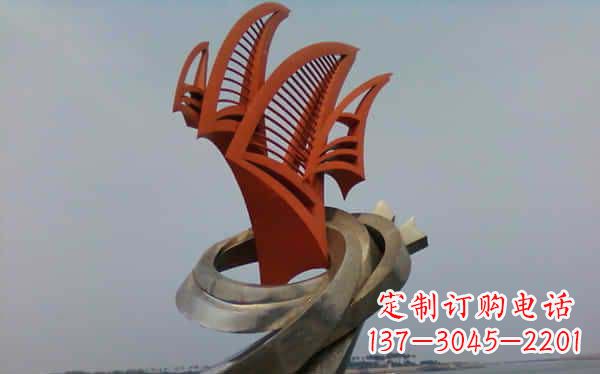 泰州海边不锈钢海浪和帆船雕塑
