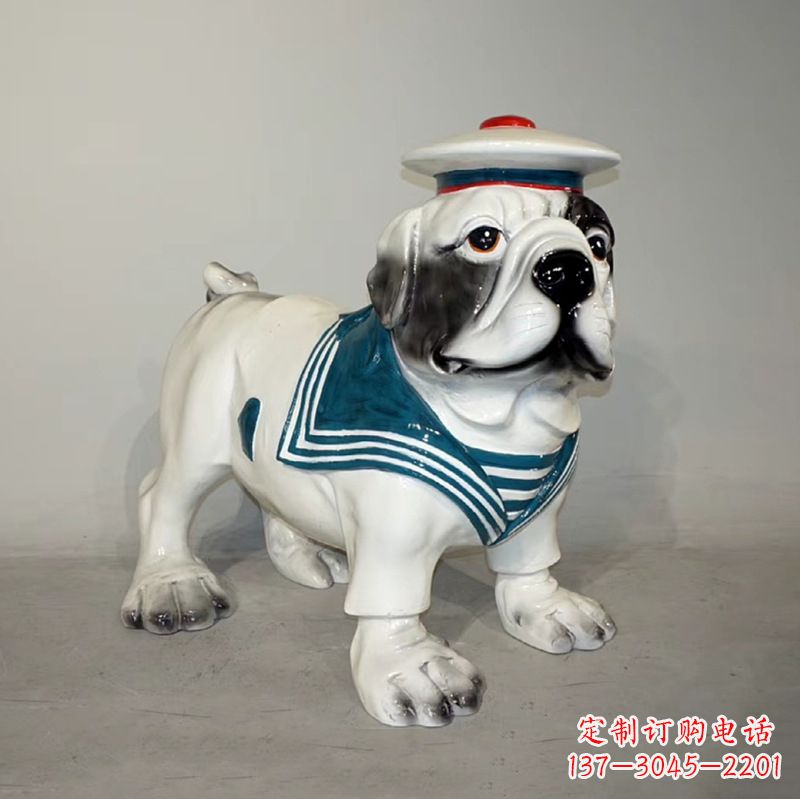 泰州海军玻璃钢仿陶瓷斗牛犬狗雕塑