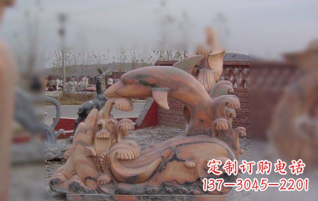 泰州海豚海浪石雕,精美艺术品