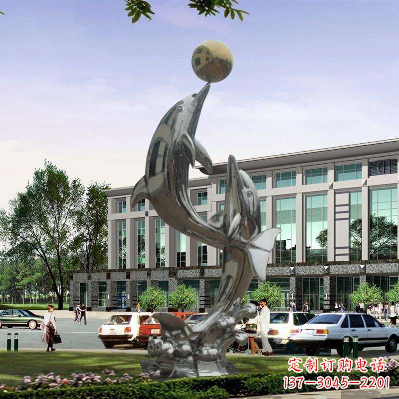 泰州海豚戏球不锈钢雕塑