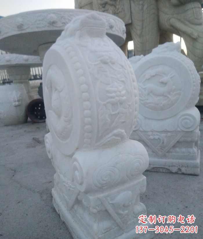 泰州汉白玉抱鼓石门墩雕塑