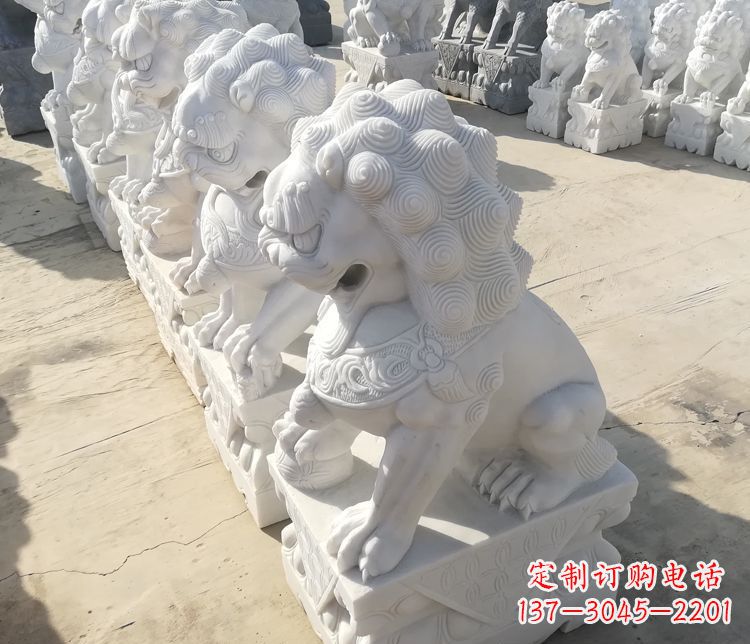 泰州汉白玉踩球狮子门口招财镇宅石雕