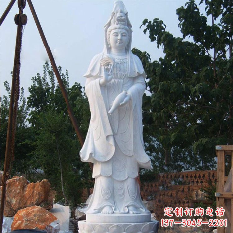 泰州汉白玉手工观音石雕