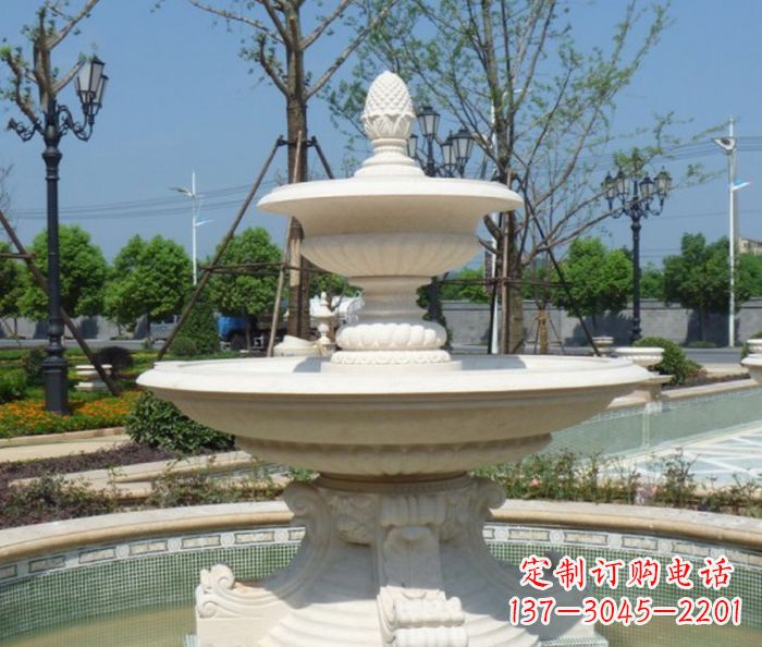 泰州汉白玉多层喷泉石雕