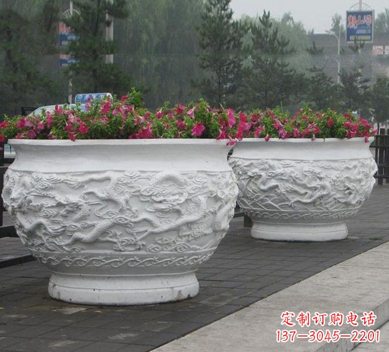 泰州优雅自然,中领雕塑汉白玉公园龙浮雕花盆