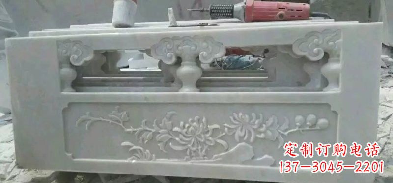 泰州汉白玉花朵浮雕栏板,精致深具视觉立体感