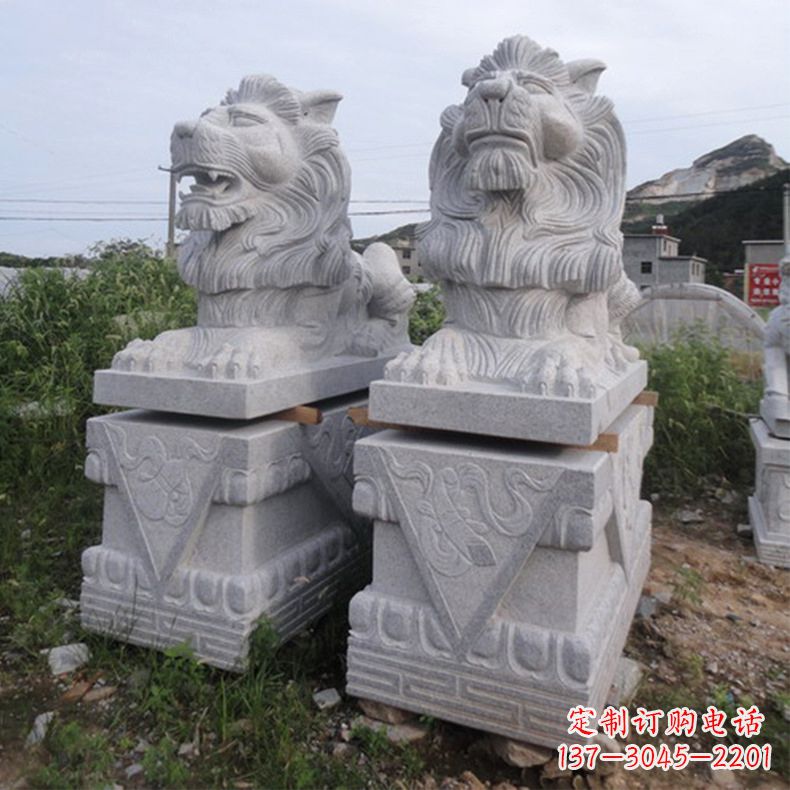 泰州汇丰狮子石雕,精美雕塑展现霸气