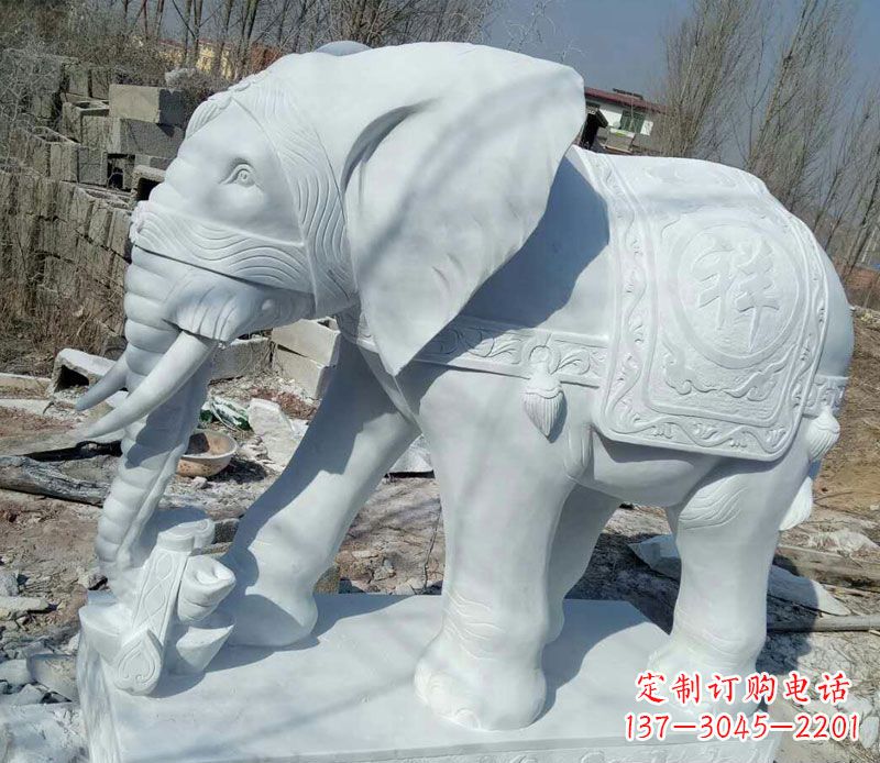 泰州汉白玉制作的大象吉祥门口雕塑