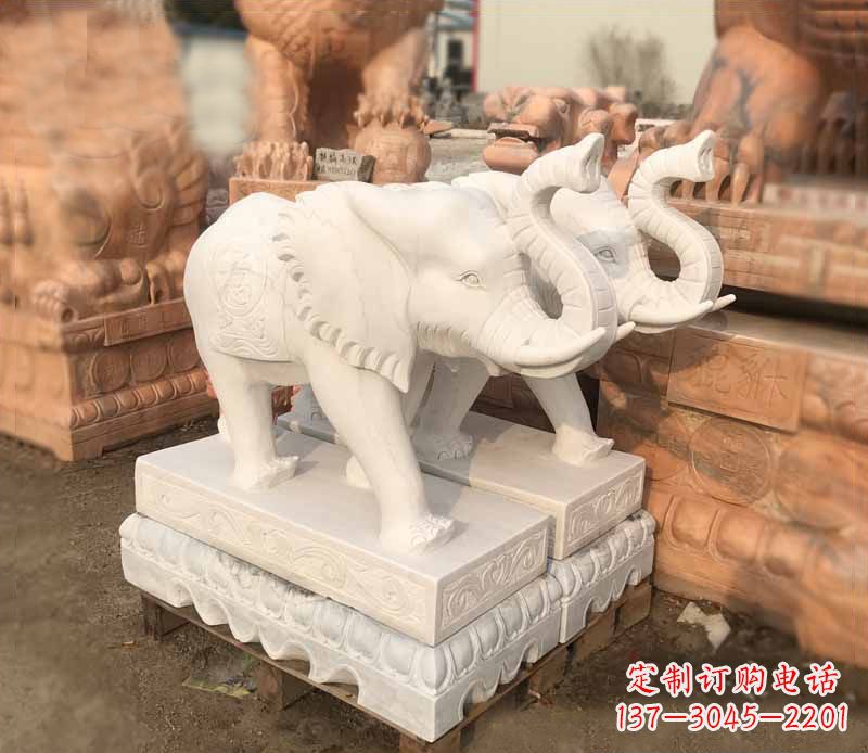 泰州汉白玉吉祥如意大象门口镇宅招财石雕