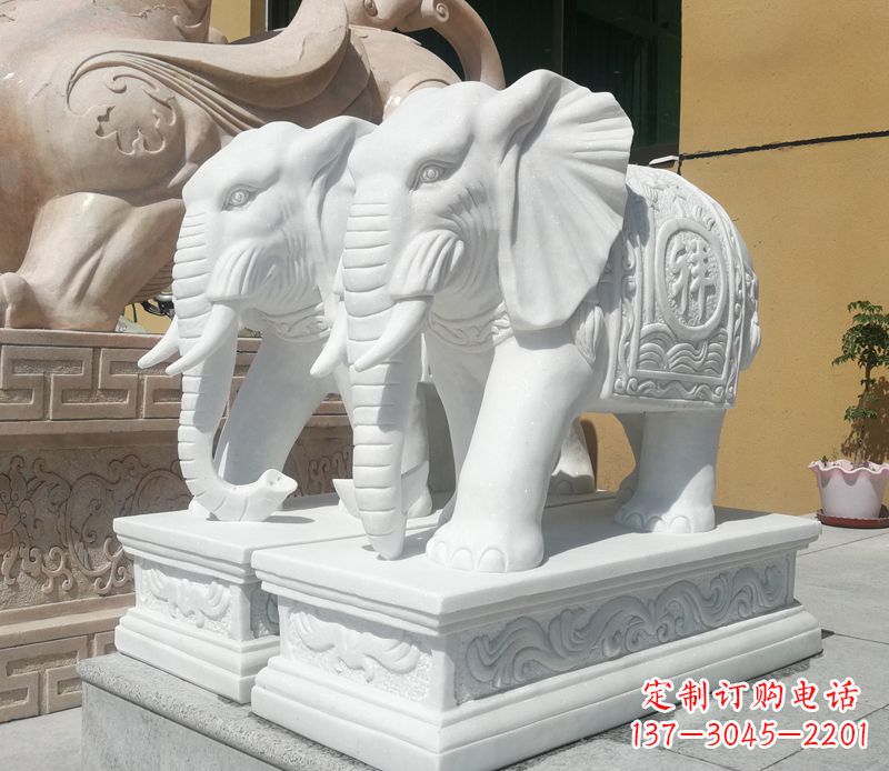 泰州属于你的祝福——汉白玉吉祥如意门口招财大象雕塑