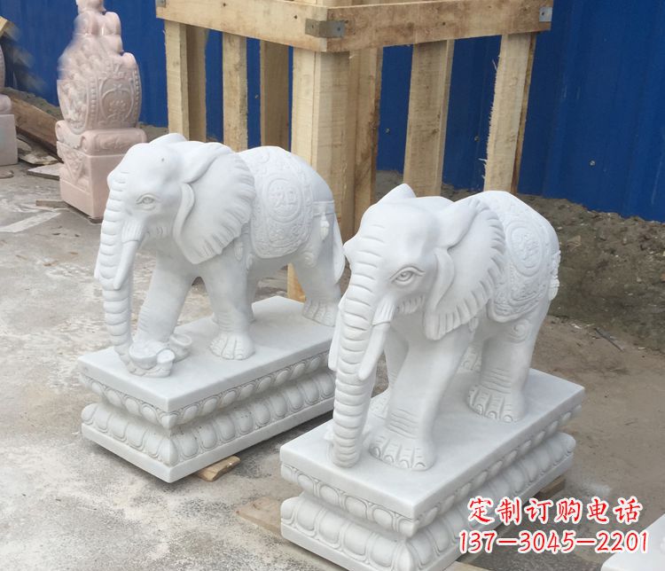 泰州高端汉白玉吉祥如意大象门口招财雕塑