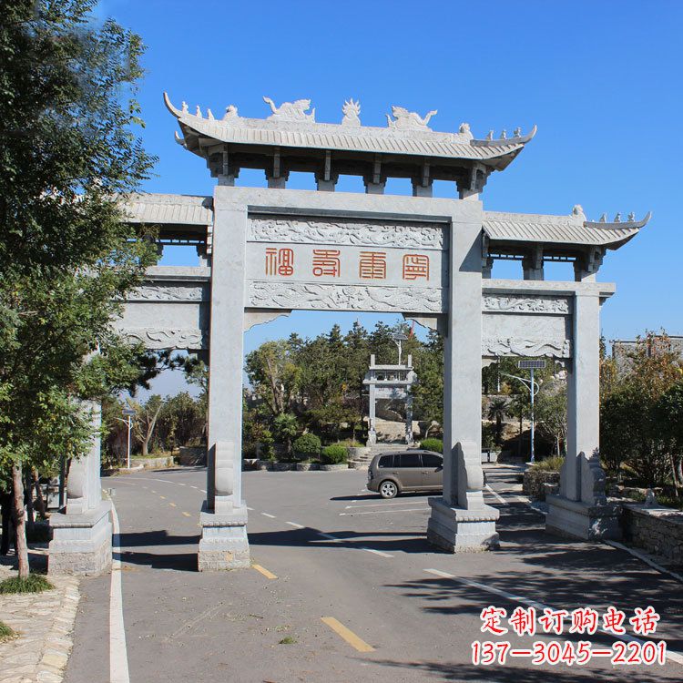 泰州汉白玉景区入库石雕牌坊