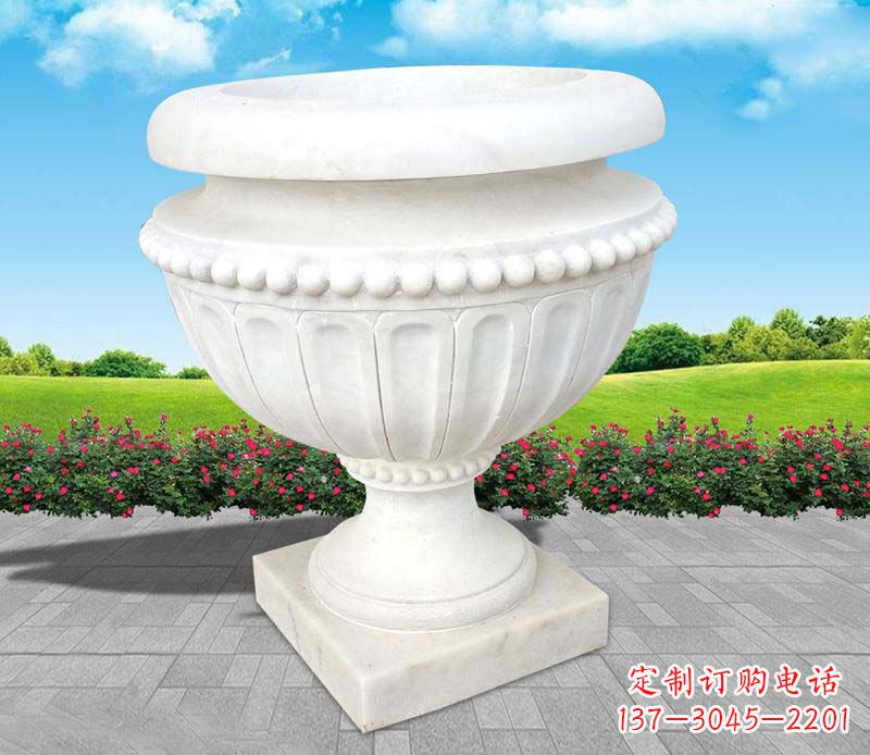 泰州精美汉白玉花盆雕塑