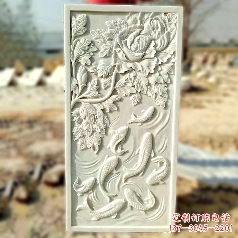 泰州汉白玉鲤鱼浮雕,精美彰显睿智之美