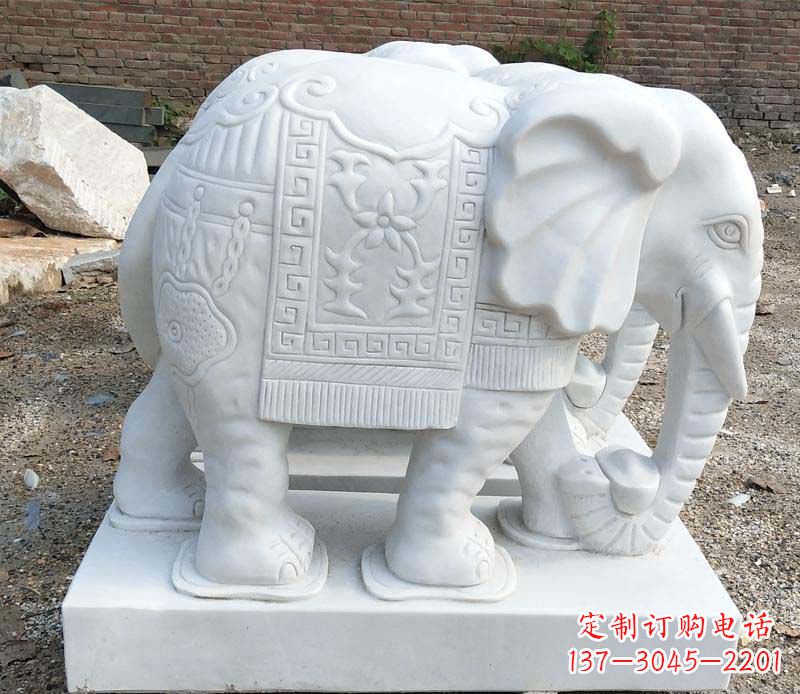 泰州汉白玉卷鼻大象雕塑