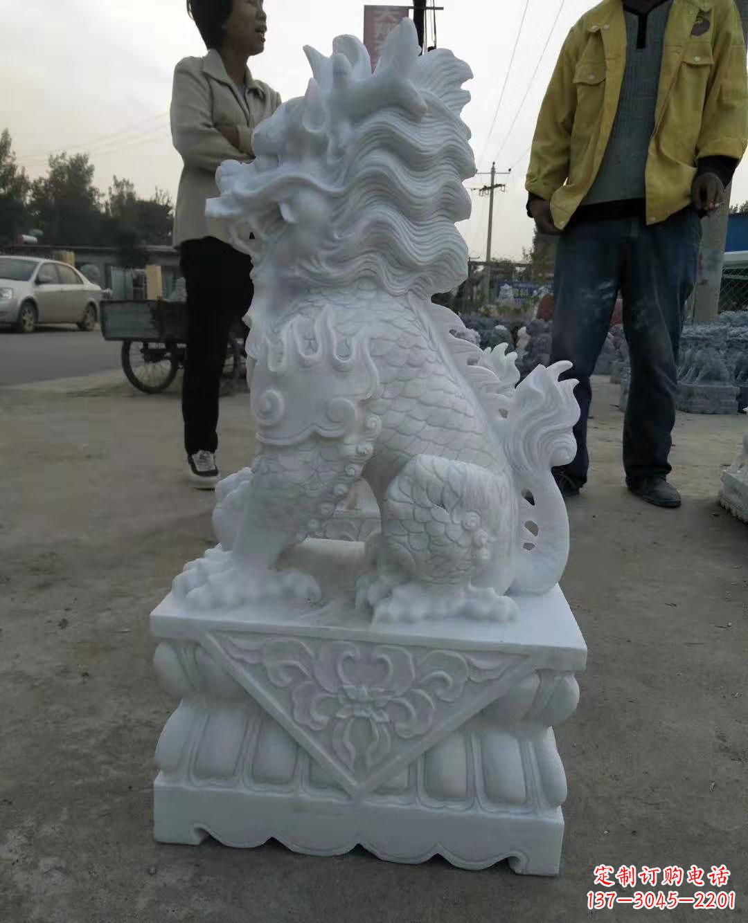泰州汉白玉门口古代神兽镇宅麒麟雕塑