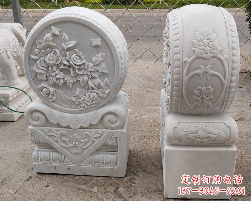 泰州汉白玉牡丹花门墩雕塑