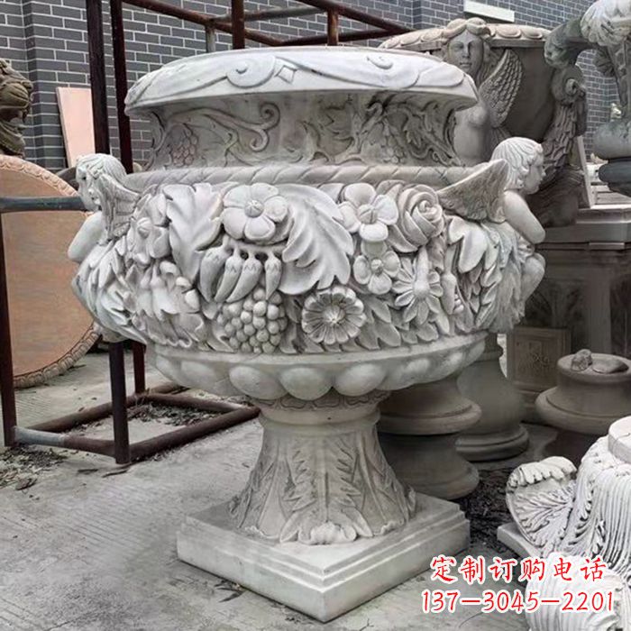 泰州汉白玉欧式人物花盆石雕