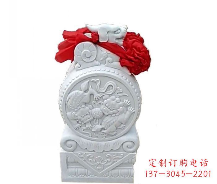 泰州汉白玉貔貅抱鼓石招财石门墩