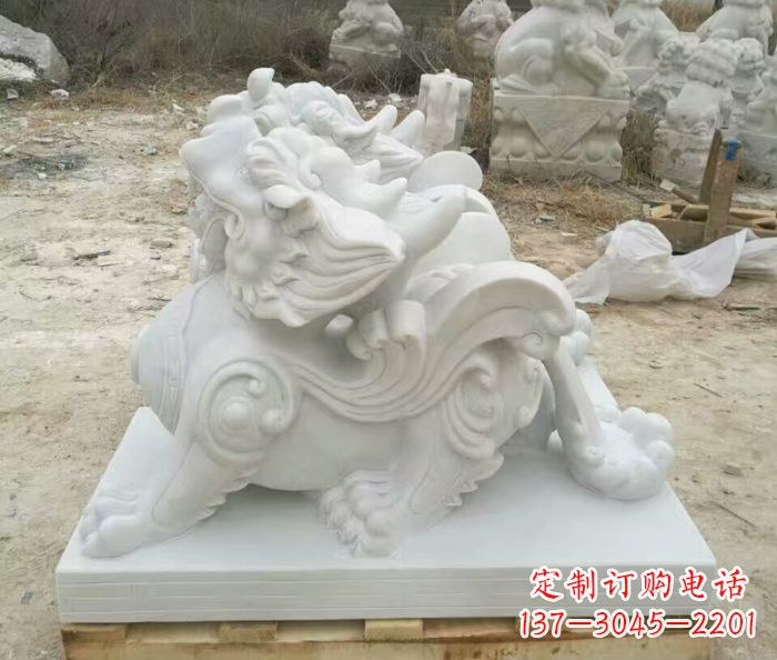 泰州汉白玉貔貅门口招财石雕 (2)
