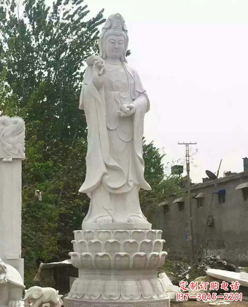 泰州汉白玉洒水观音驻颜祥和