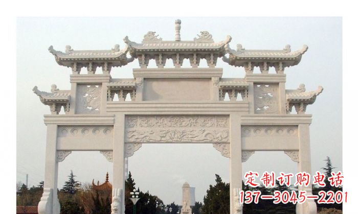 泰州汉白玉三门牌坊石雕艺术品