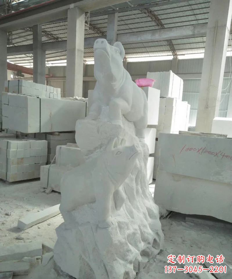 泰州瑞颜祥彩汉白玉生肖猪雕塑