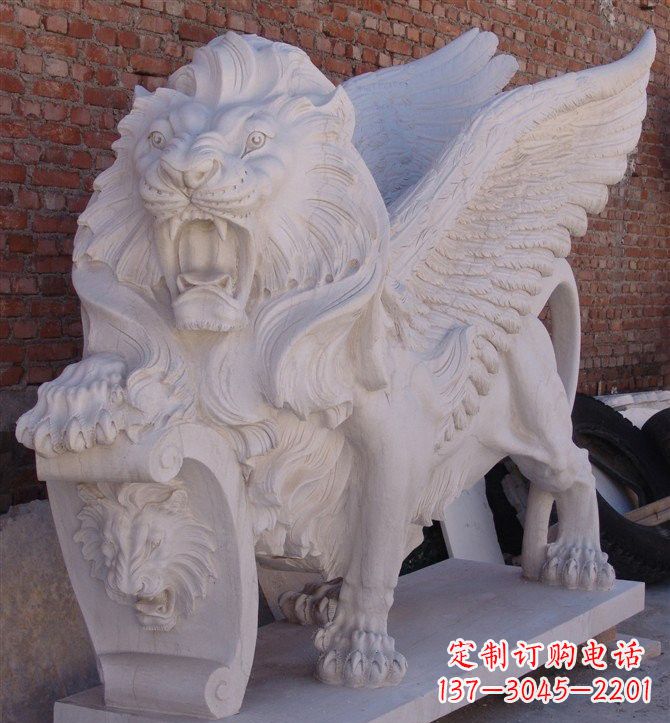 泰州汉白玉圣马可飞狮石雕，精致品质保证
