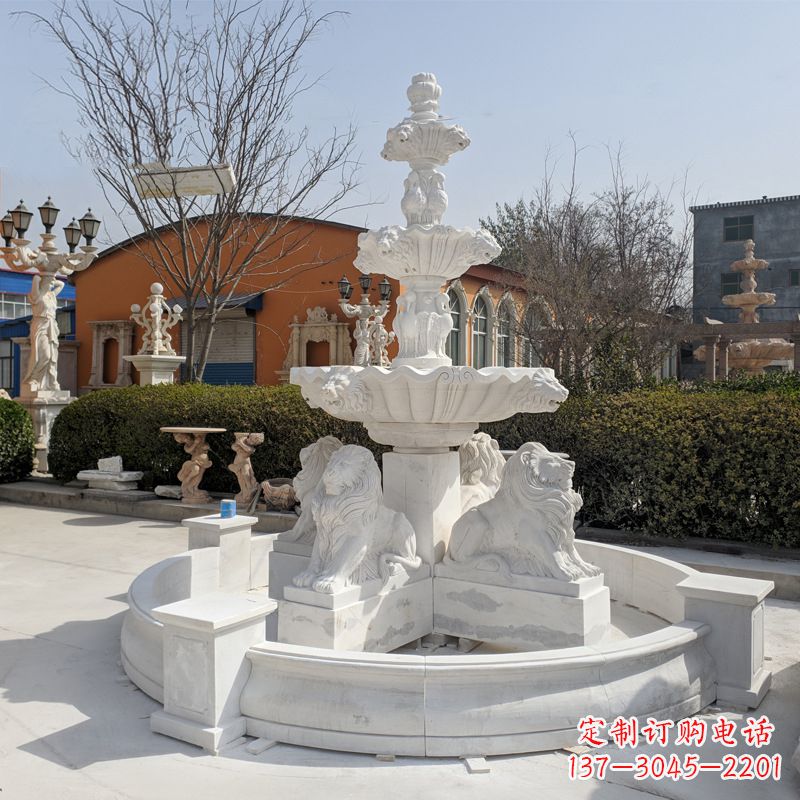 泰州定制白玉狮子喷泉雕塑