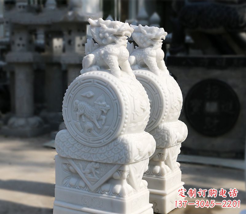 泰州汉白玉狮子辟邪门墩雕塑