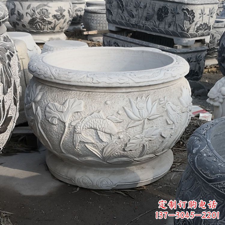 泰州中领雕塑汉白玉石鱼缸雕塑，是一种精美的装…