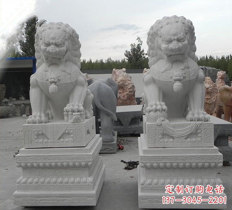 泰州汉白玉守门狮子雕塑