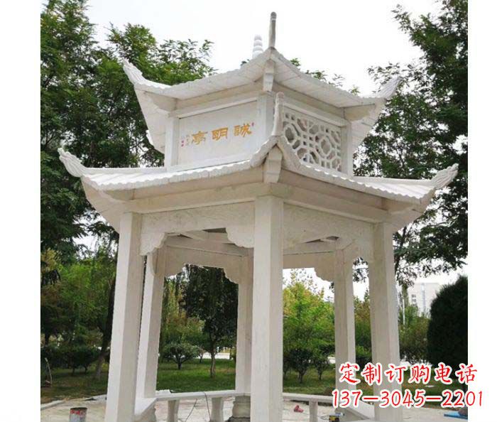 泰州高雅典雅的汉白玉双层六角凉亭石雕